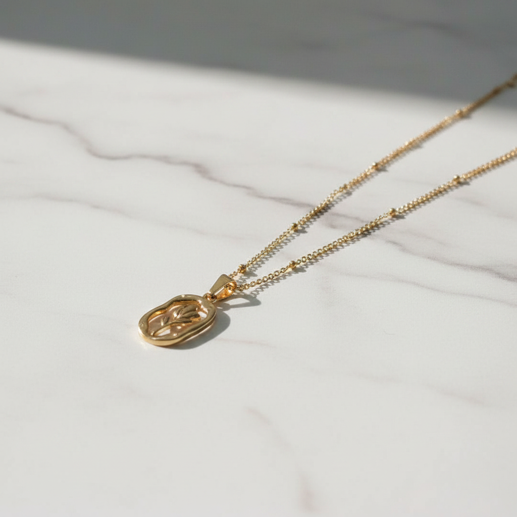 Gold Oval Tulip Floral Pendant Necklace for Women | Anti Tarnish