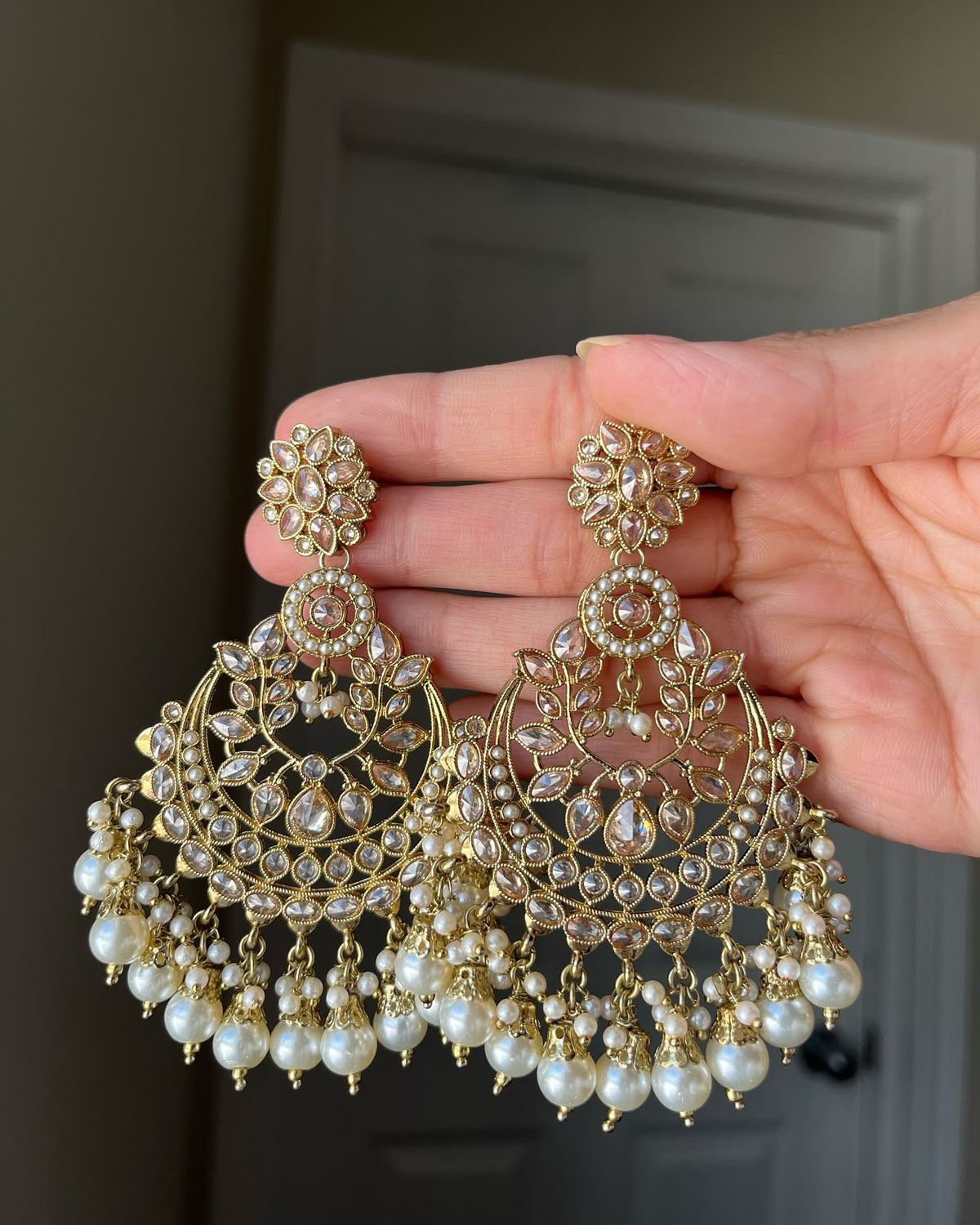 Elegant Pearl & Crystal Chandelier Earrings ✨