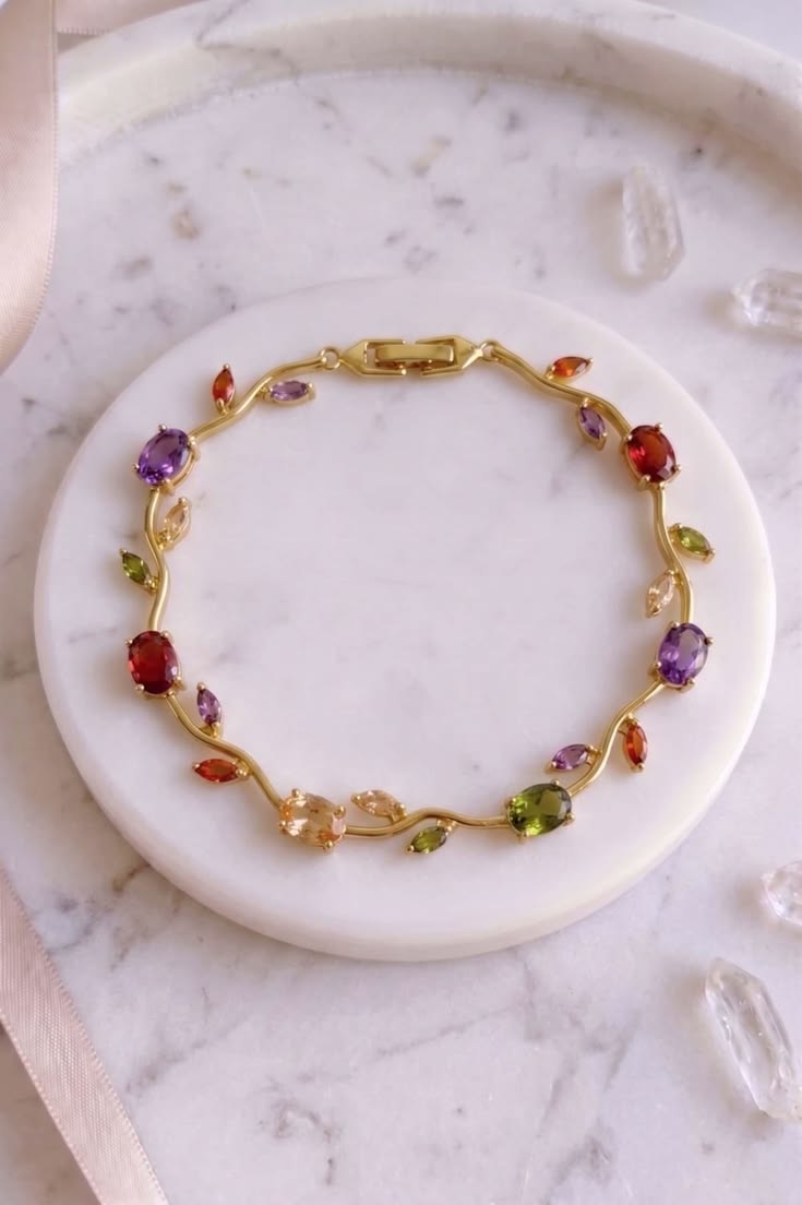 Aurora Vine Crystal Bracelet – Anti Tarnish Gold Plated Adjustable Bracelet