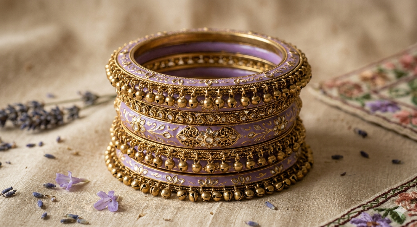 Lavender 12 Bangles set with Kashmiri Ghungroo Bangles