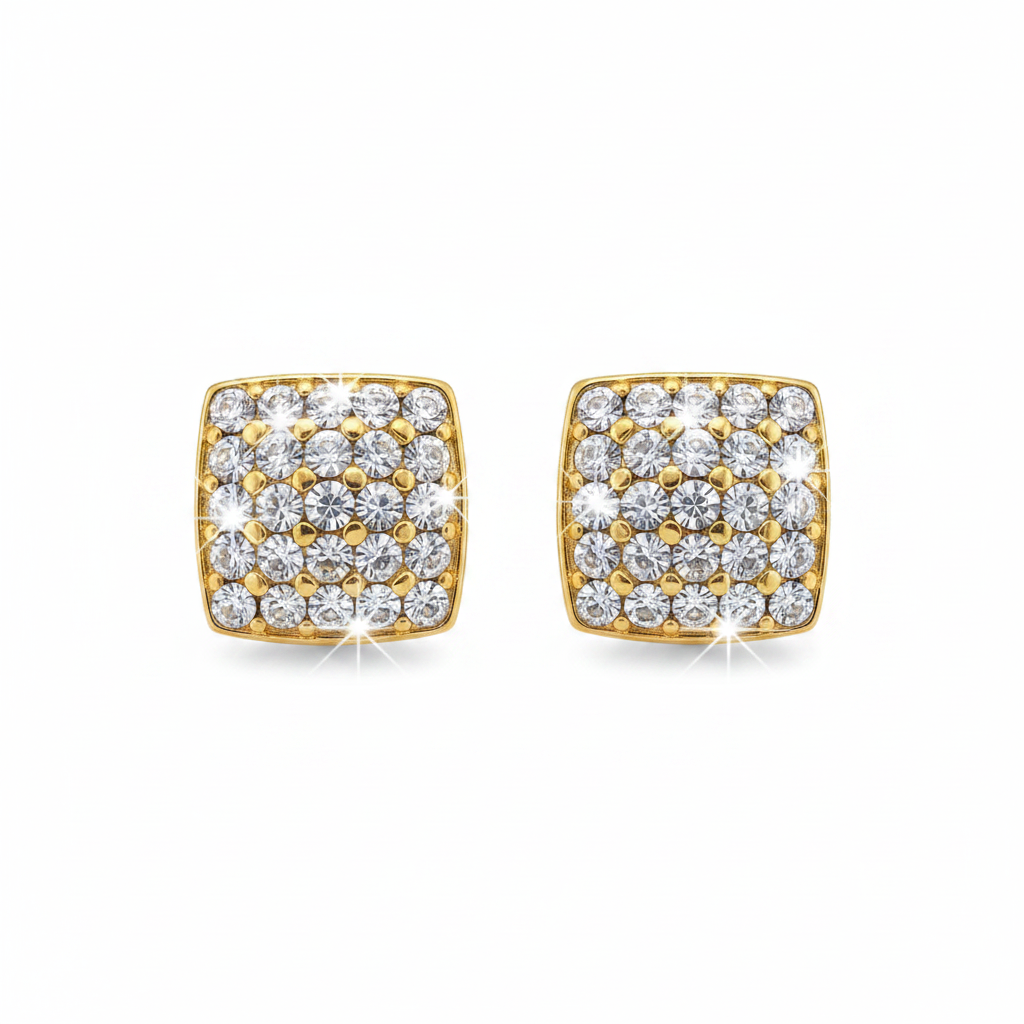 Gold Crystal Square Stud Earrings for Women | Anti Tarnish | Little Ziyu