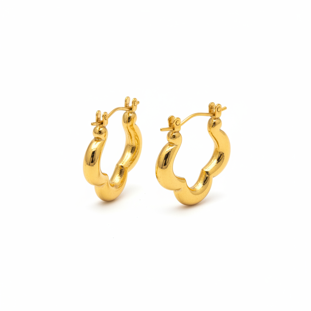 Gold Flower Shape Hoop Earrings for Women | Anti Tarnish | Stainless Steel