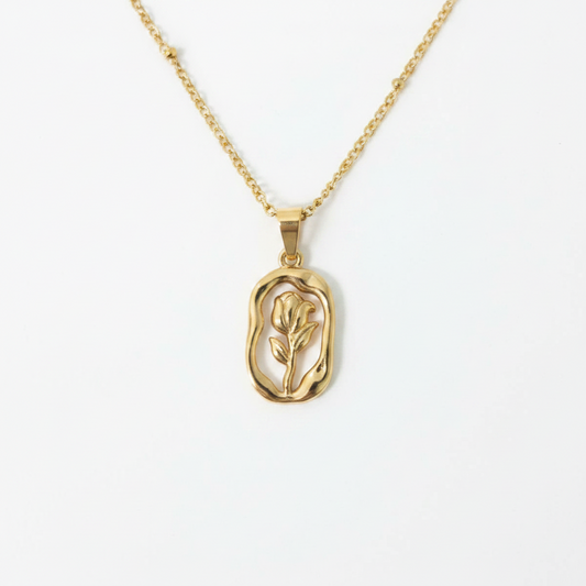 Gold Oval Tulip Floral Pendant Necklace for Women | Anti Tarnish