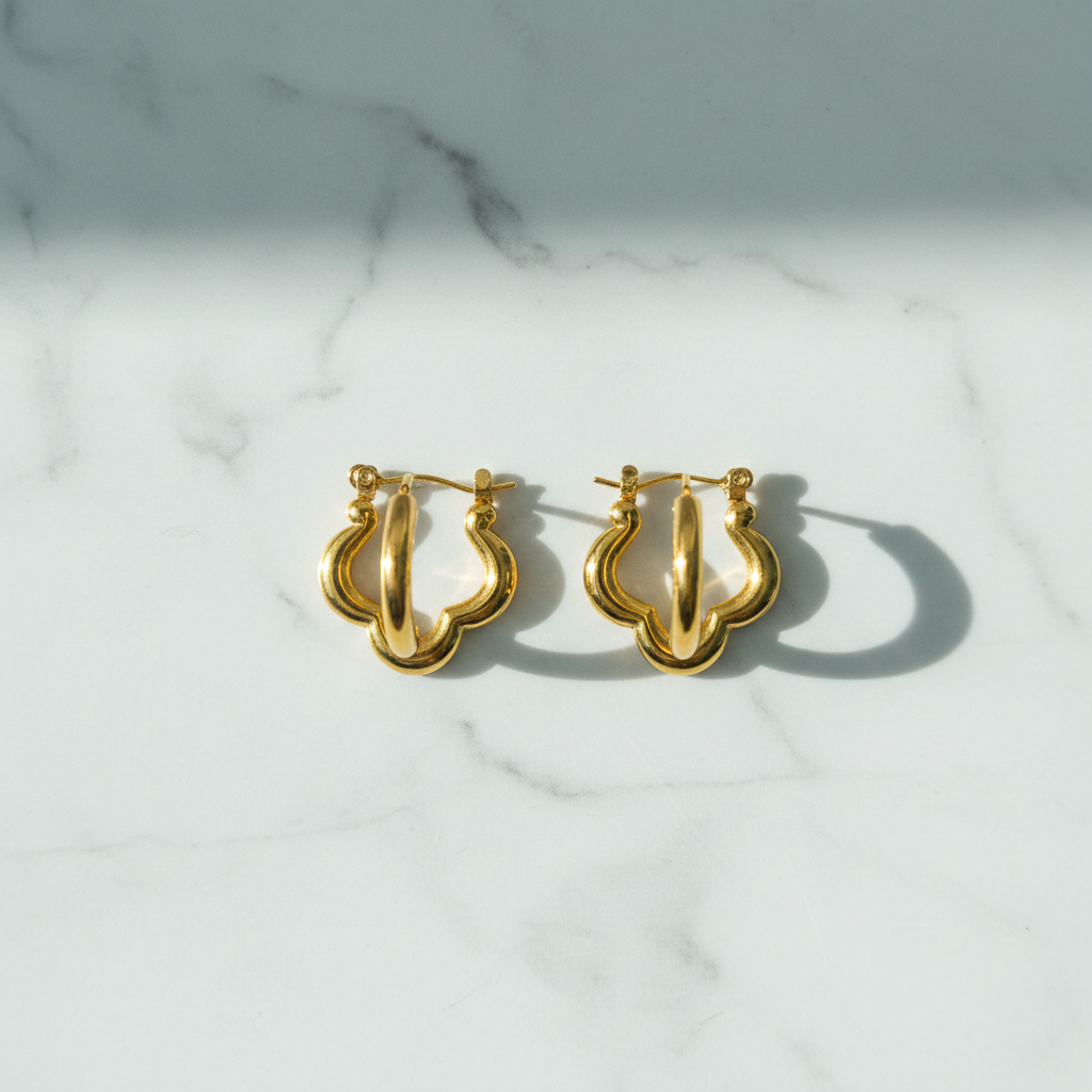 Gold Flower Shape Hoop Earrings for Women | Anti Tarnish | Stainless Steel