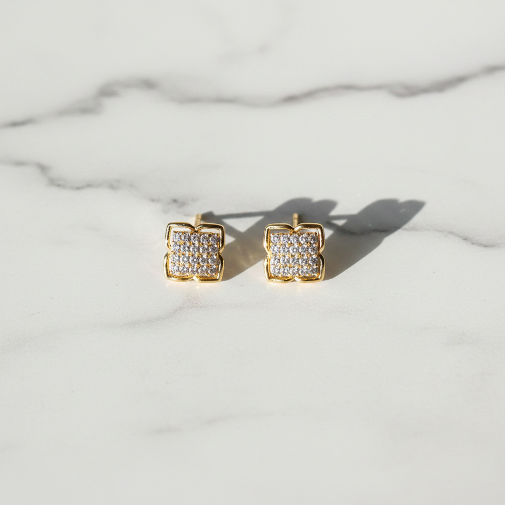 Gold Crystal Square Stud Earrings for Women | Anti Tarnish | Little Ziyu