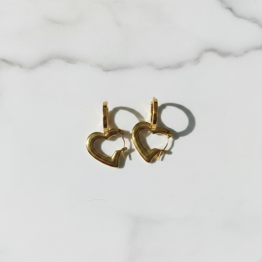 Gold Heart Hoop Earrings for Women | Anti Tarnish | Stainless Steel