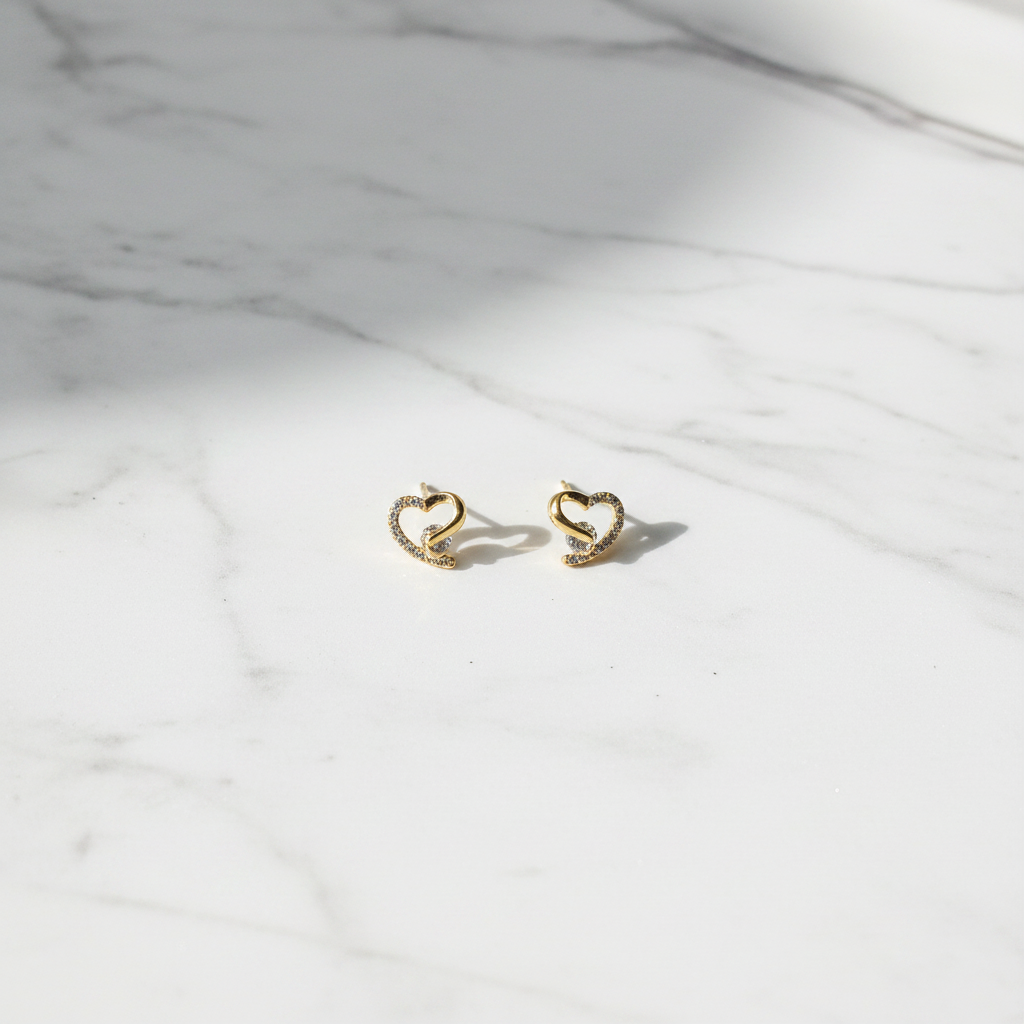 Gold Crystal Heart Stud Earrings for Women | Anti Tarnish | Little Ziyu