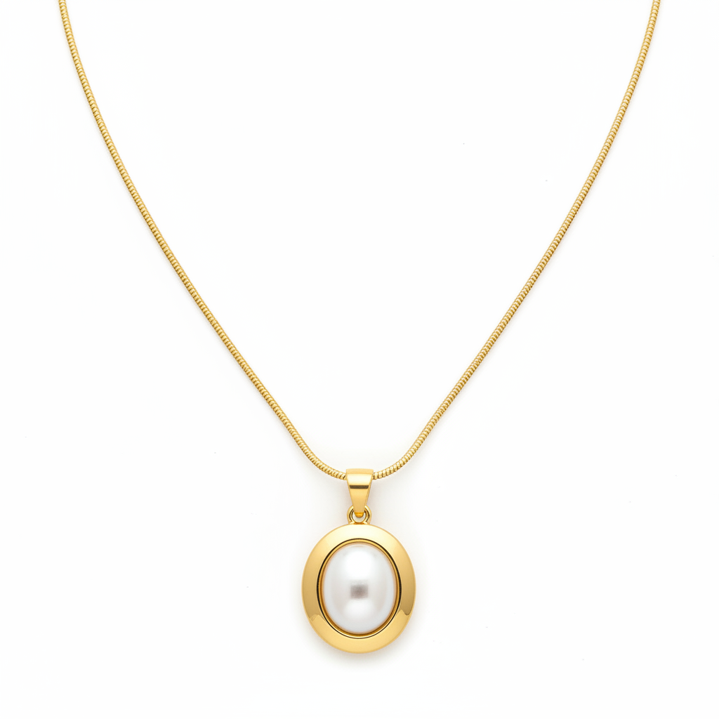 Gold Oval Pearl Pendant Necklace for Women | Anti Tarnish | Shine Sparkle Stronger