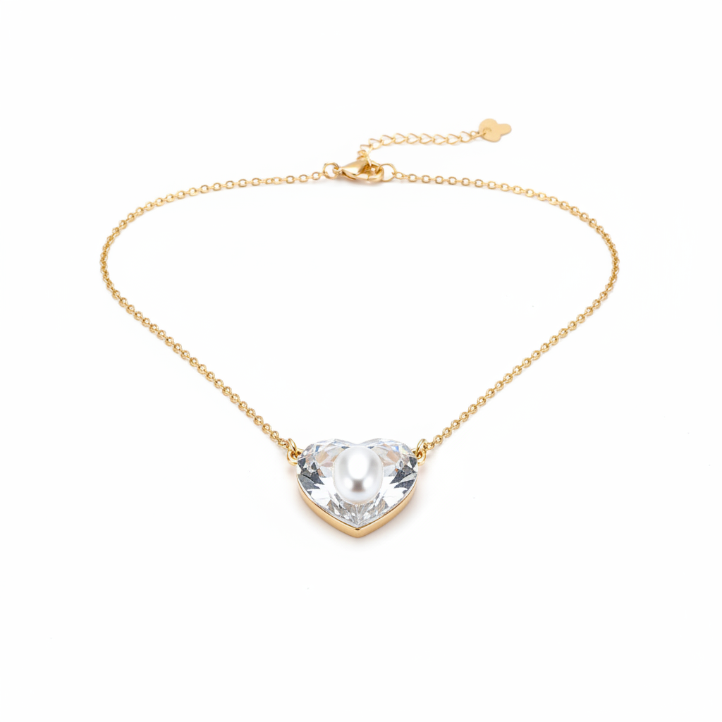 Elegant Gold Heart & Pearl Pendant Necklace for Women Anti Tarnish