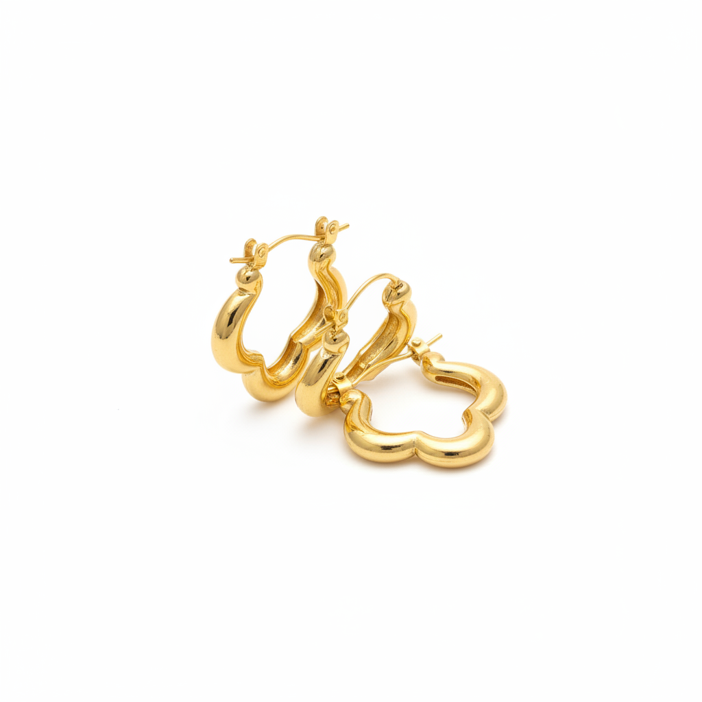 Gold Flower Shape Hoop Earrings for Women | Anti Tarnish | Stainless Steel