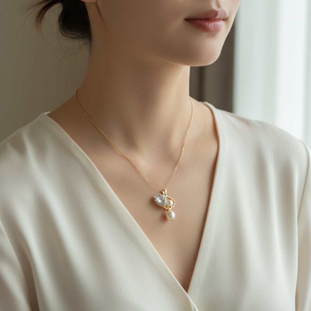 Elegant Gold Heart & Pearl Pendant Necklace for Women Anti Tarnish