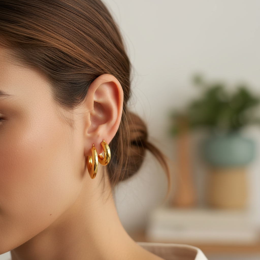 Gold Chunky Hoop Earrings for Women | Anti Tarnish | Stainless Steel