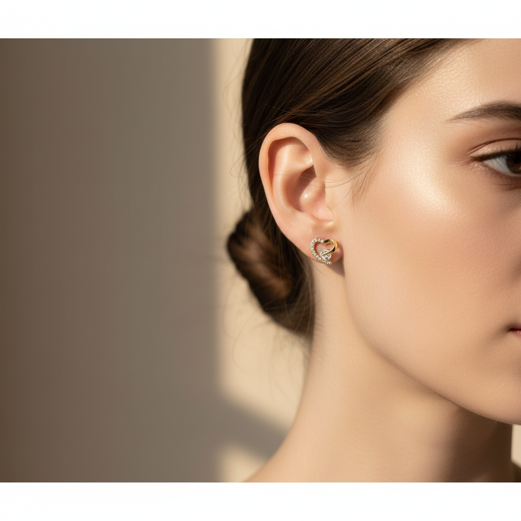 Gold Crystal Heart Stud Earrings for Women | Anti Tarnish | Little Ziyu