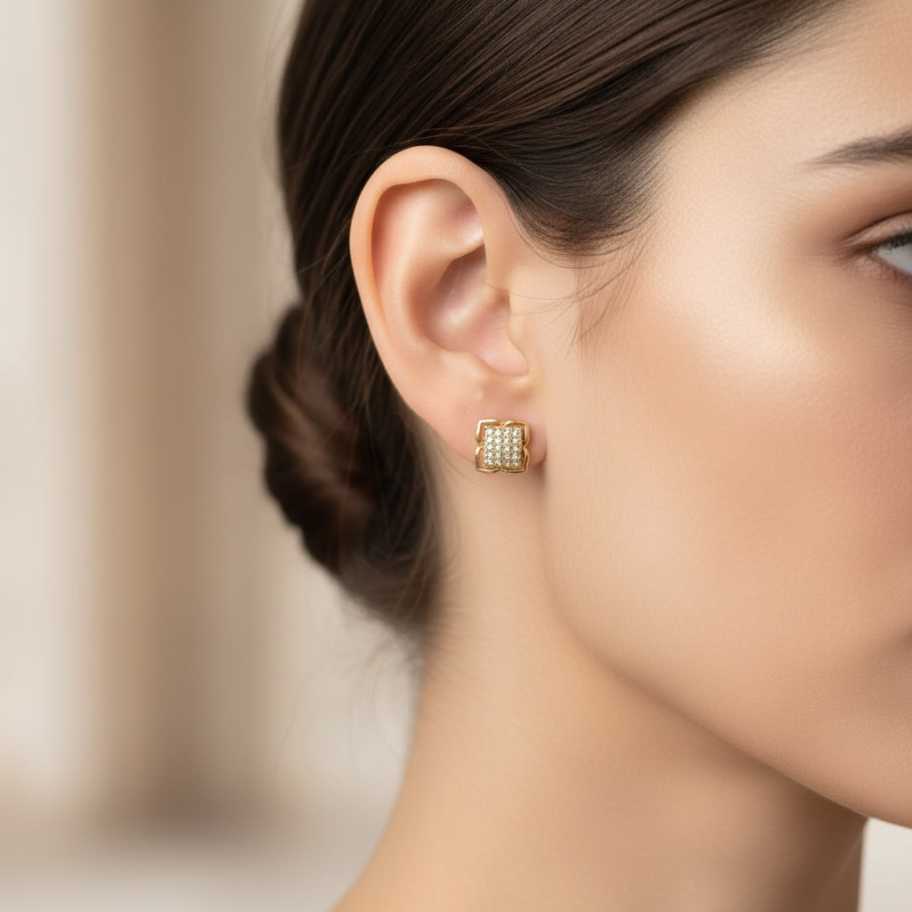 Gold Crystal Square Stud Earrings for Women | Anti Tarnish | Little Ziyu