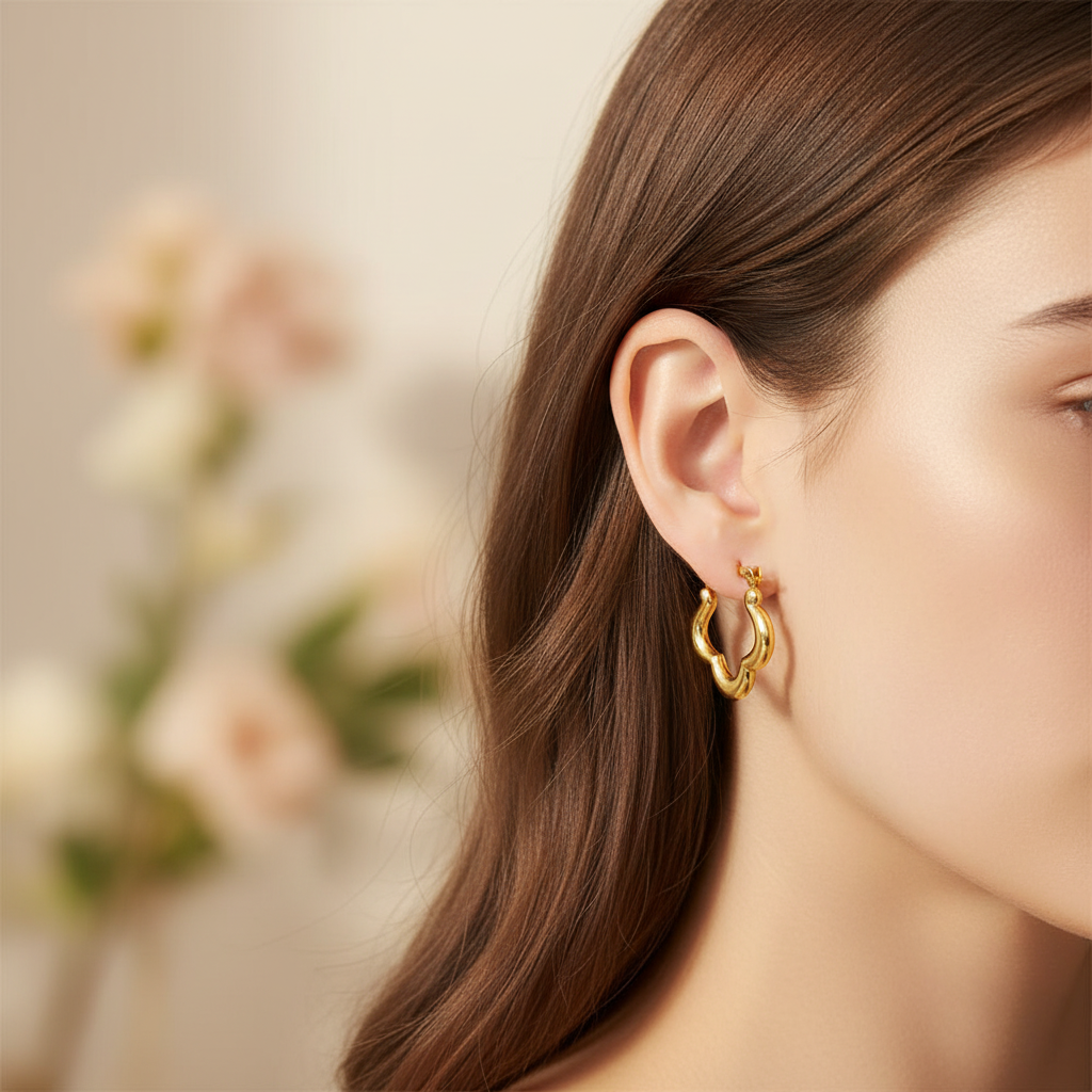 Gold Flower Shape Hoop Earrings for Women | Anti Tarnish | Stainless Steel